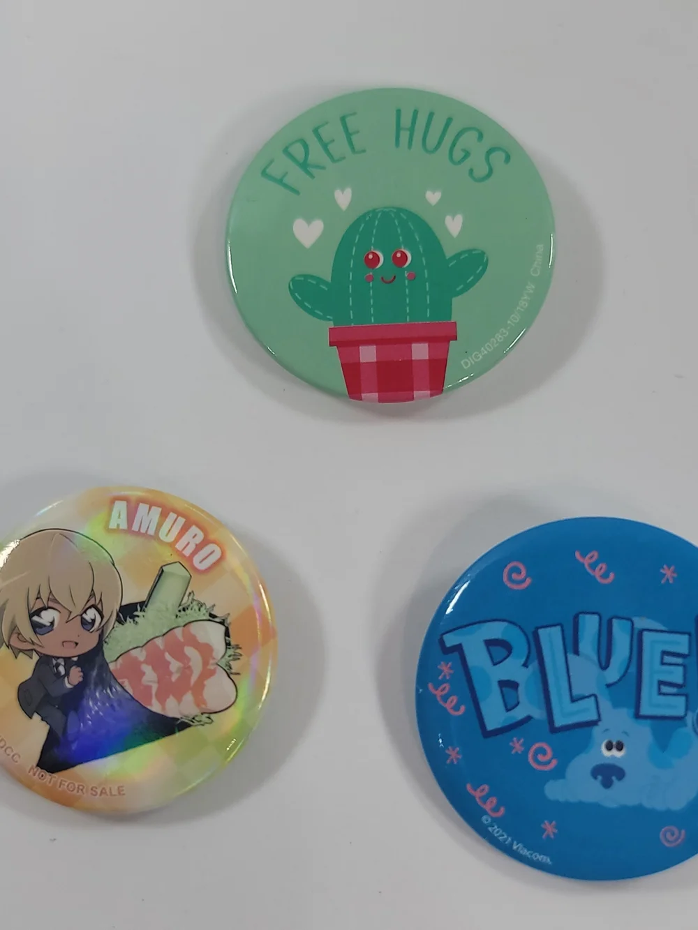 Tooru Amuro, Blues Clues And Free Hugs Cactus Pin Button Set Of 3